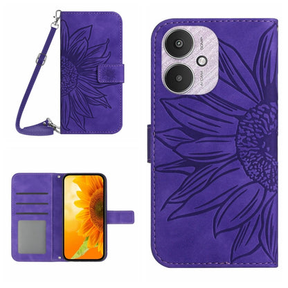 Skin Feel Sun Flower Embossed Flip Leather Phone Case with Lanyard, For Xiaomi Redmi Note 13 4G Global, For Xiaomi Redmi 13C 5G