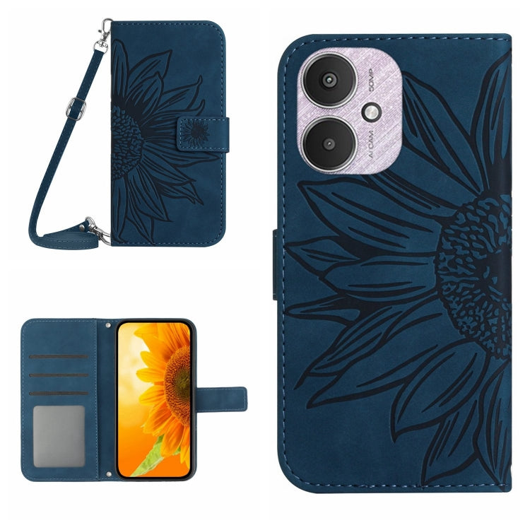 Skin Feel Sun Flower Embossed Flip Leather Phone Case with Lanyard, For Xiaomi Redmi Note 13 4G Global, For Xiaomi Redmi 13C 5G