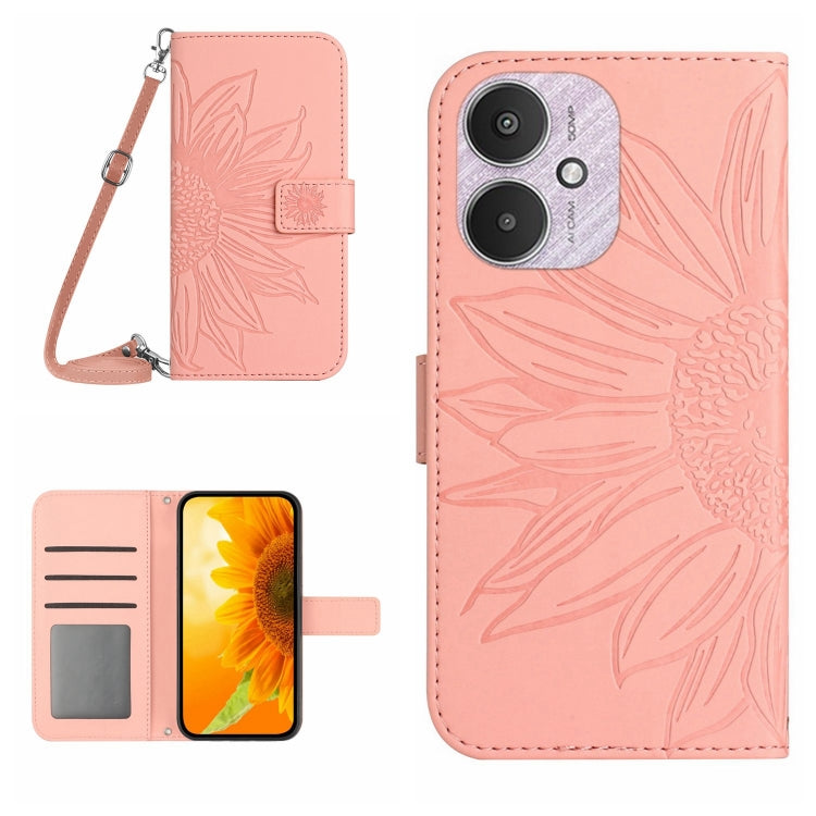 Skin Feel Sun Flower Embossed Flip Leather Phone Case with Lanyard, For Xiaomi Redmi Note 13 4G Global, For Xiaomi Redmi 13C 5G