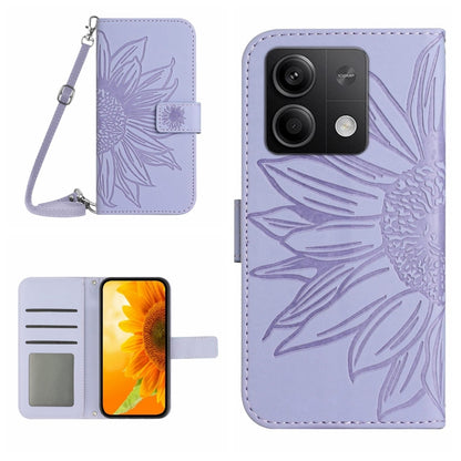 Skin Feel Sun Flower Embossed Flip Leather Phone Case with Lanyard, For Xiaomi Redmi Note 13 4G Global, For Xiaomi Redmi 13C 5G