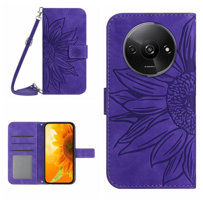 Skin Feel Sun Flower Embossed Flip Leather Phone Case with Lanyard, For Xiaomi Redmi 13 4G Global / 5G Global, For Xiaomi Redmi A3