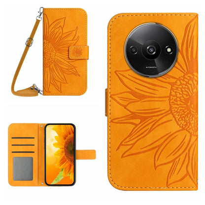 Skin Feel Sun Flower Embossed Flip Leather Phone Case with Lanyard, For Xiaomi Redmi 13 4G Global / 5G Global, For Xiaomi Redmi A3
