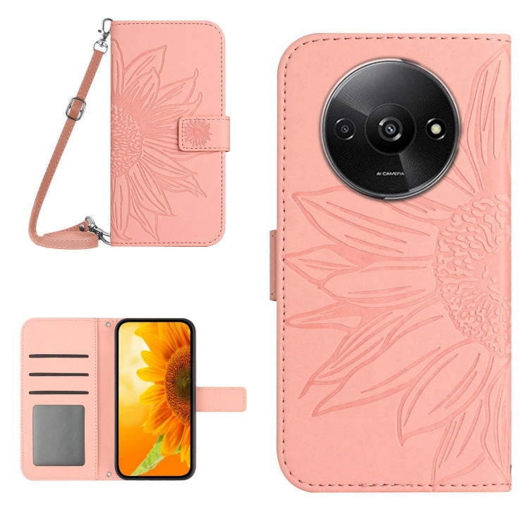 Skin Feel Sun Flower Embossed Flip Leather Phone Case with Lanyard, For Xiaomi Redmi 13 4G Global / 5G Global, For Xiaomi Redmi A3