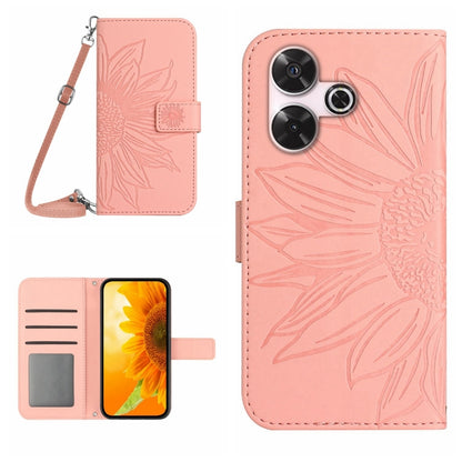 Skin Feel Sun Flower Embossed Flip Leather Phone Case with Lanyard, For Xiaomi Redmi 13 4G Global / 5G Global, For Xiaomi Redmi A3