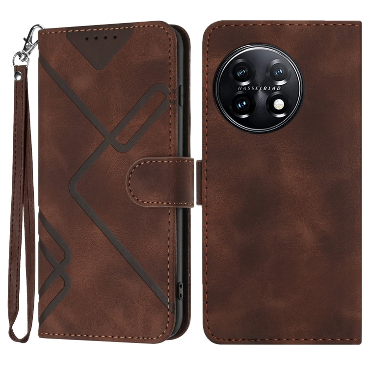Line Pattern Skin Feel Leather Phone Case, For OnePlus Ace 5 / 13R Global, For OnePlus 12, For OnePlus Ace 2V, For OnePlus 11