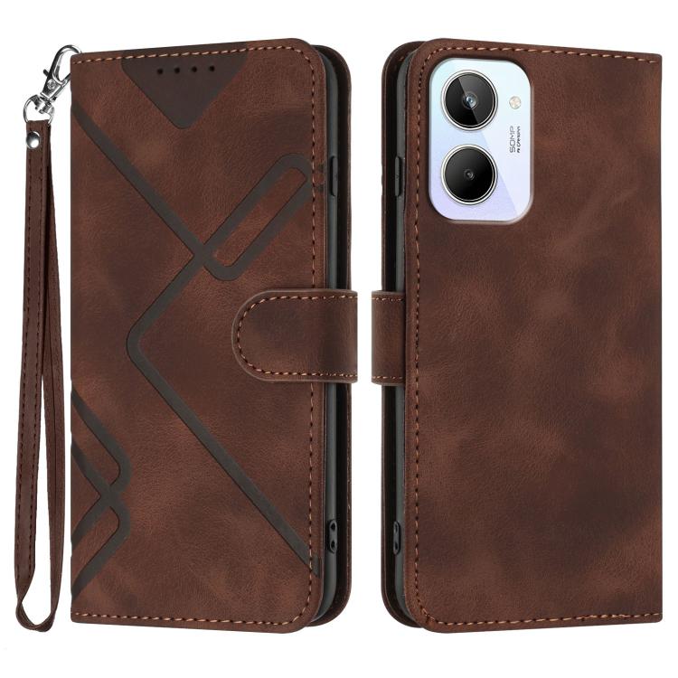 Line Pattern Skin Feel Leather Phone Case, For Realme 10 4G, For Realme V23, For Realme 9 Pro+, For Realme C20 / C11 2021 / C21