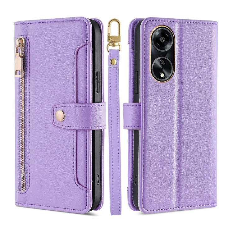 Sheep Texture Cross-body Zipper Wallet Leather Phone Case, For OPPO A78 4G, For OPPO Reno10 Pro+ 5G, For OPPO A1 5G, For OPPO Reno8 T 4G