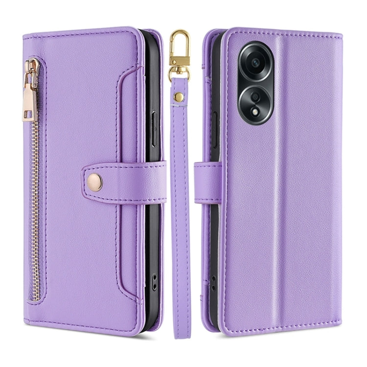 Sheep Texture Cross-body Zipper Wallet Leather Phone Case, For OPPO A2 Pro 5G, For OPPO A58 4G, For OPPO Reno10 5G / Reno10 Pro 5G Global, For OPPO Reno10 5G Global