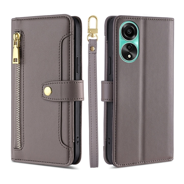 Sheep Texture Cross-body Zipper Wallet Leather Phone Case, For OPPO A78 4G, For OPPO Reno10 Pro+ 5G, For OPPO A1 5G, For OPPO Reno8 T 4G