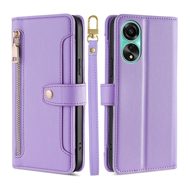 Sheep Texture Cross-body Zipper Wallet Leather Phone Case, For OPPO A78 4G, For OPPO Reno10 Pro+ 5G, For OPPO A1 5G, For OPPO Reno8 T 4G