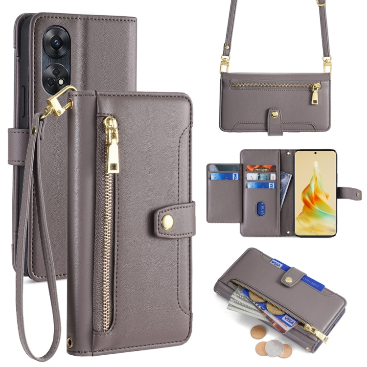 Sheep Texture Cross-body Zipper Wallet Leather Phone Case, For OPPO A78 4G, For OPPO Reno10 Pro+ 5G, For OPPO A1 5G, For OPPO Reno8 T 4G