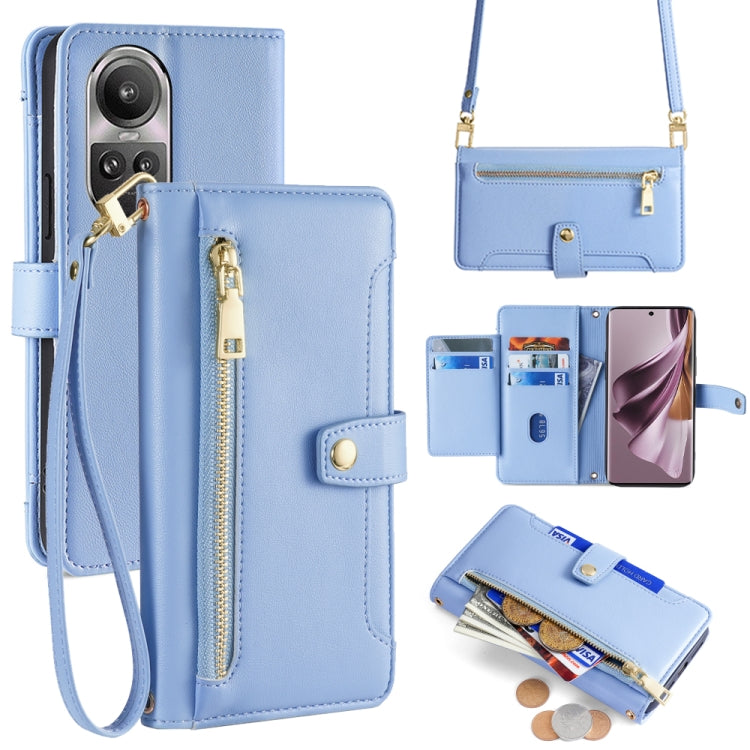 Sheep Texture Cross-body Zipper Wallet Leather Phone Case, For OPPO A2 Pro 5G, For OPPO A58 4G, For OPPO Reno10 5G / Reno10 Pro 5G Global, For OPPO Reno10 5G Global