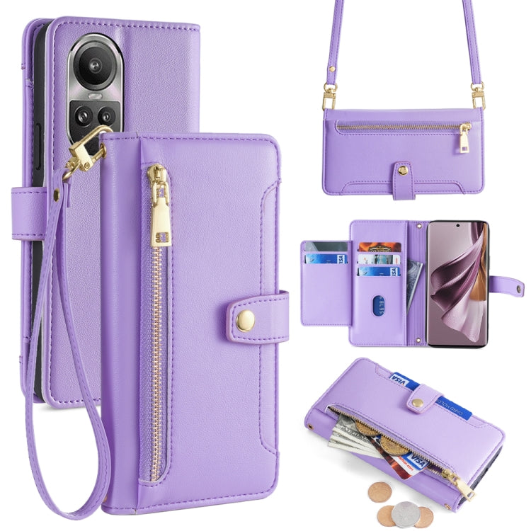 Sheep Texture Cross-body Zipper Wallet Leather Phone Case, For OPPO A2 Pro 5G, For OPPO A58 4G, For OPPO Reno10 5G / Reno10 Pro 5G Global, For OPPO Reno10 5G Global