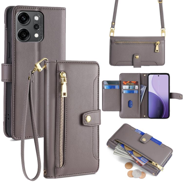 Sheep Texture Cross-body Zipper Wallet Leather Phone Case, For OPPO A5 5G 2025 Global, For OPPO Reno14 Pro 5G, For OPPO Reno14 5G, For OPPO Find X8s+ 5G