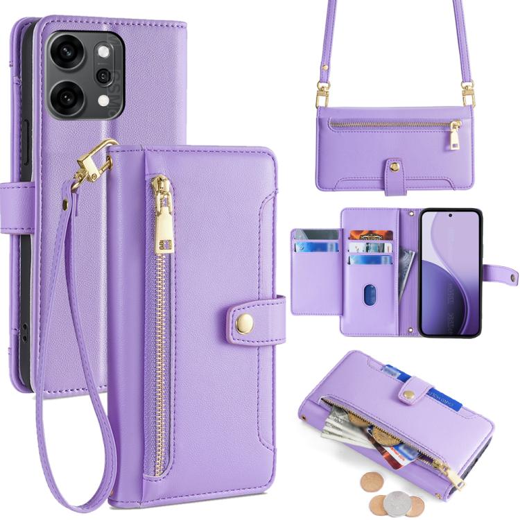 Sheep Texture Cross-body Zipper Wallet Leather Phone Case, For OPPO A5 5G 2025 Global, For OPPO Reno14 Pro 5G, For OPPO Reno14 5G, For OPPO Find X8s+ 5G