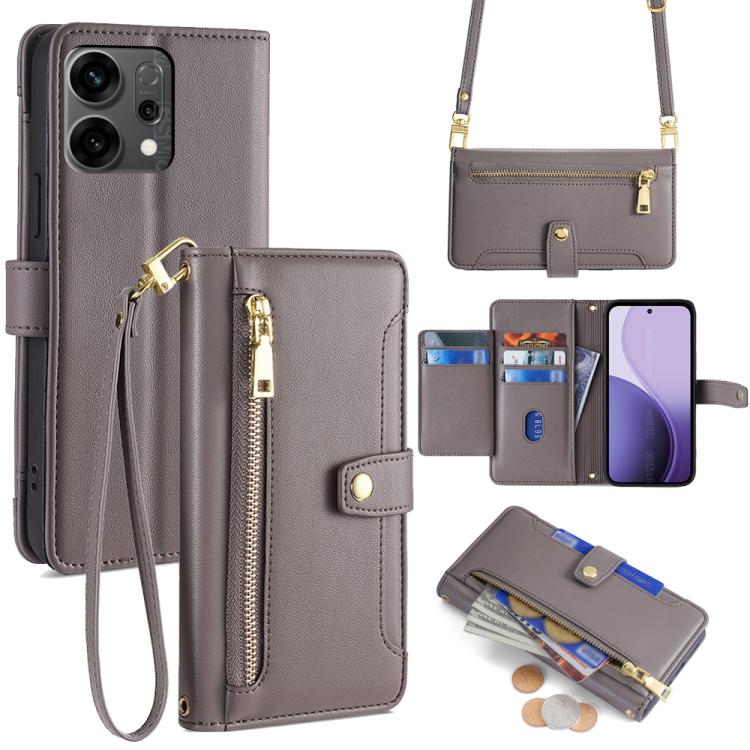Sheep Texture Cross-body Zipper Wallet Leather Phone Case, For OPPO A5 5G 2025 Global, For OPPO Reno14 Pro 5G, For OPPO Reno14 5G, For OPPO Find X8s+ 5G