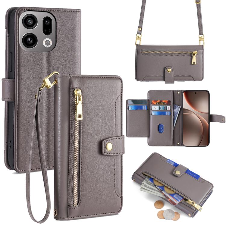Sheep Texture Cross-body Zipper Wallet Leather Phone Case, For OPPO A6x 4G Global, For OPPO Reno15 5G Global, For OPPO Find X9 5G, For OPPO F31 5G