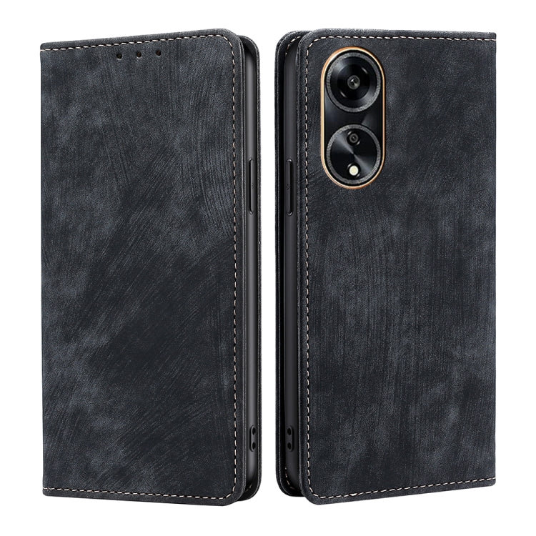 RFID Anti-theft Brush Magnetic Leather Phone Case, For OPPO Reno10 Pro+ 5G, For OPPO A1 5G, For OPPO A79 5G