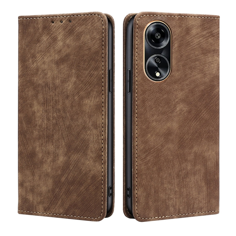 RFID Anti-theft Brush Magnetic Leather Phone Case, For OPPO Reno10 Pro+ 5G, For OPPO A1 5G, For OPPO A79 5G