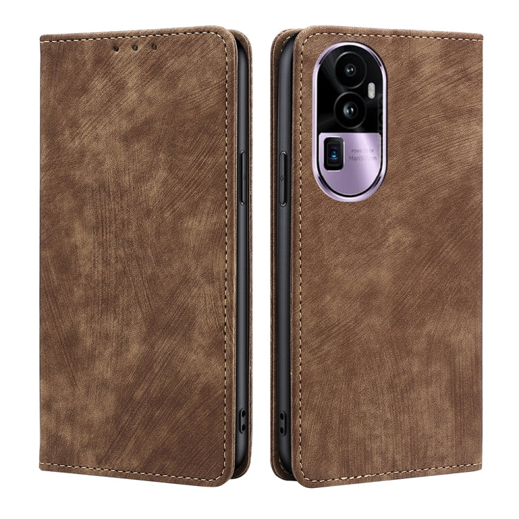 RFID Anti-theft Brush Magnetic Leather Phone Case, For OPPO Reno10 Pro+ 5G, For OPPO A1 5G, For OPPO A79 5G