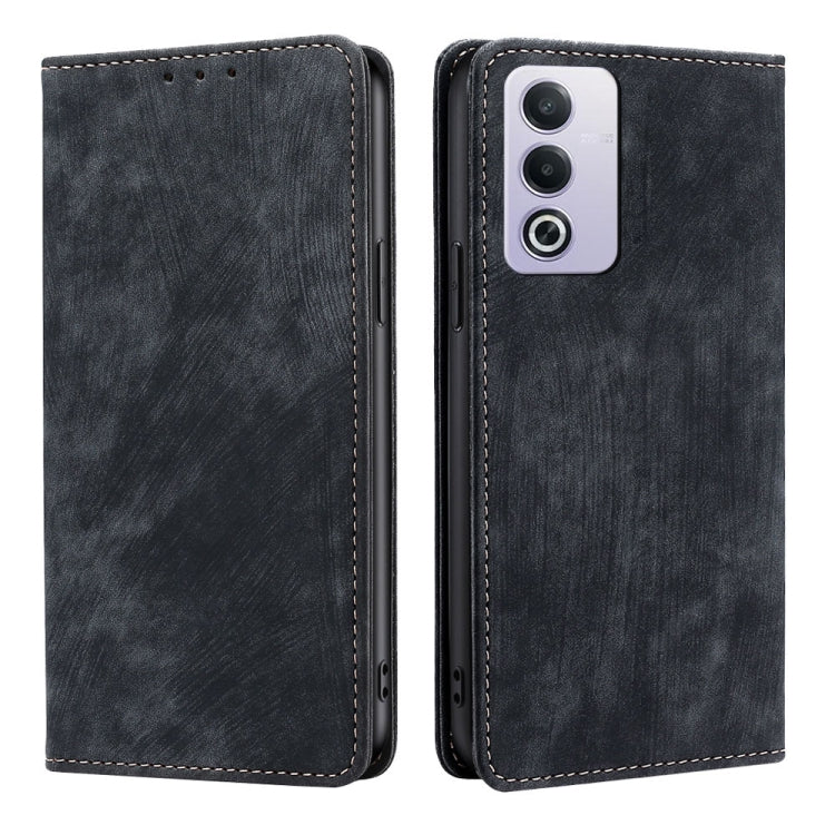 RFID Anti-theft Brush Magnetic Leather Phone Case, For OPPO Reno12 F 5G, For OPPO A3 Pro 5G India, For OPPO Reno12 5G Global, For OPPO A60 4G Global