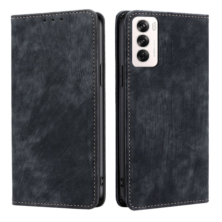 RFID Anti-theft Brush Magnetic Leather Phone Case, For OPPO Reno12 F 5G, For OPPO A3 Pro 5G India, For OPPO Reno12 5G Global, For OPPO A60 4G Global