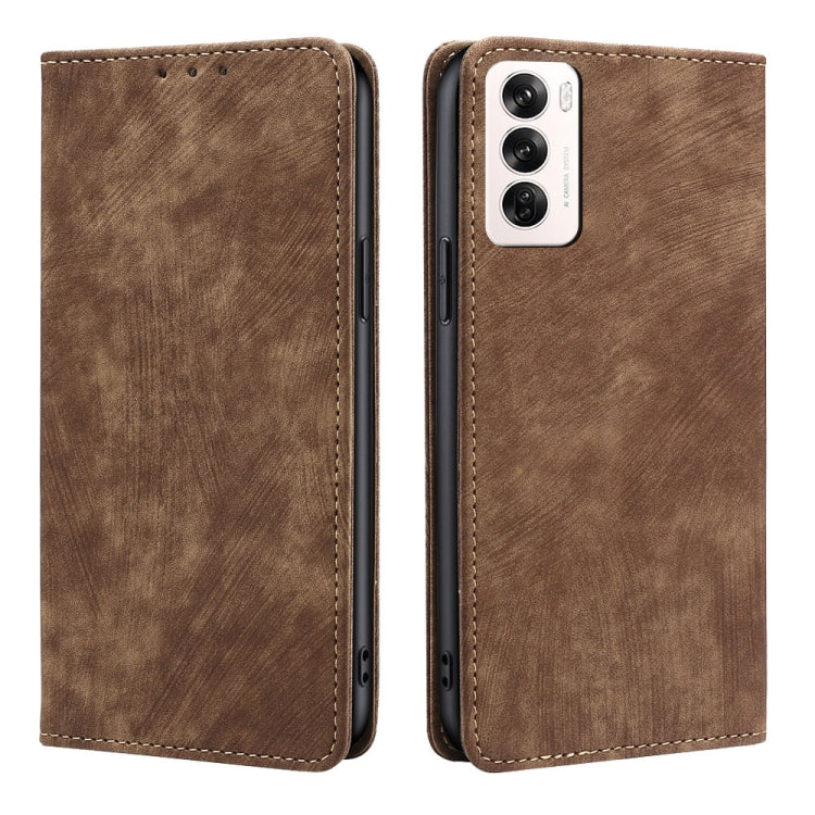 RFID Anti-theft Brush Magnetic Leather Phone Case, For OPPO Reno12 F 5G, For OPPO A3 Pro 5G India, For OPPO Reno12 5G Global, For OPPO A60 4G Global