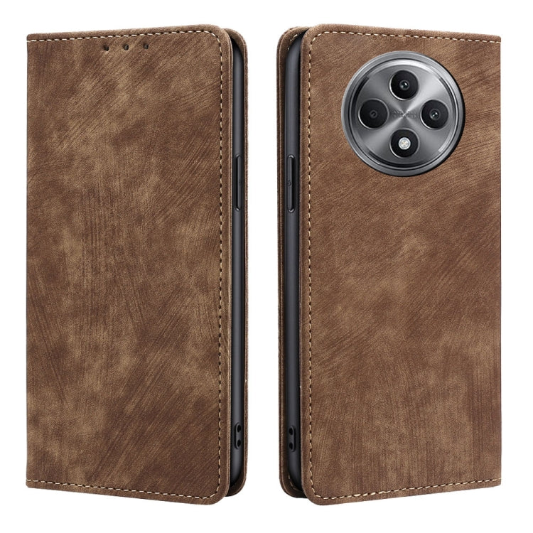 RFID Anti-theft Brush Magnetic Leather Phone Case, For OPPO Reno12 F 5G, For OPPO A3 Pro 5G India, For OPPO Reno12 5G Global, For OPPO A60 4G Global