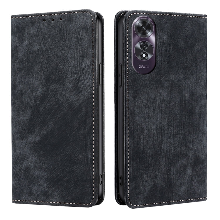 RFID Anti-theft Brush Magnetic Leather Phone Case, For OPPO Reno12 F 5G, For OPPO A3 Pro 5G India, For OPPO Reno12 5G Global, For OPPO A60 4G Global
