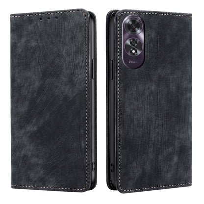 RFID Anti-theft Brush Magnetic Leather Phone Case, For OPPO Reno12 F 5G, For OPPO A3 Pro 5G India, For OPPO Reno12 5G Global, For OPPO A60 4G Global