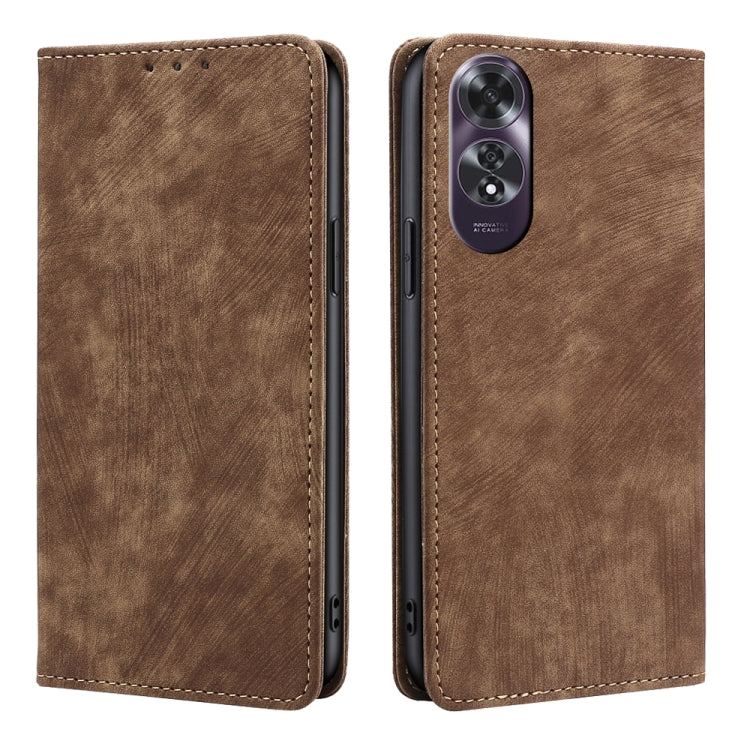 RFID Anti-theft Brush Magnetic Leather Phone Case, For OPPO Reno12 F 5G, For OPPO A3 Pro 5G India, For OPPO Reno12 5G Global, For OPPO A60 4G Global