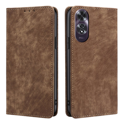 RFID Anti-theft Brush Magnetic Leather Phone Case, For OPPO Reno12 F 5G, For OPPO A3 Pro 5G India, For OPPO Reno12 5G Global, For OPPO A60 4G Global