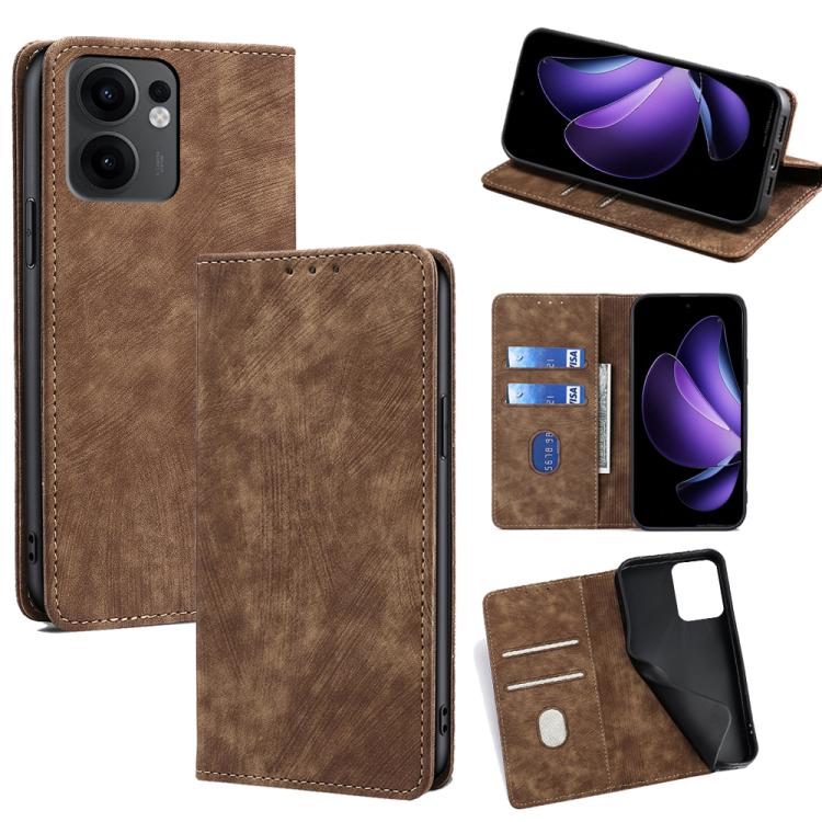 RFID Anti-theft Brush Magnetic Leather Phone Case, For OPPO F29 5G Global, For OPPO A5 Pro 5G Global, For OPPO Reno13 F 5G / 4G, For OPPO A3 5G India