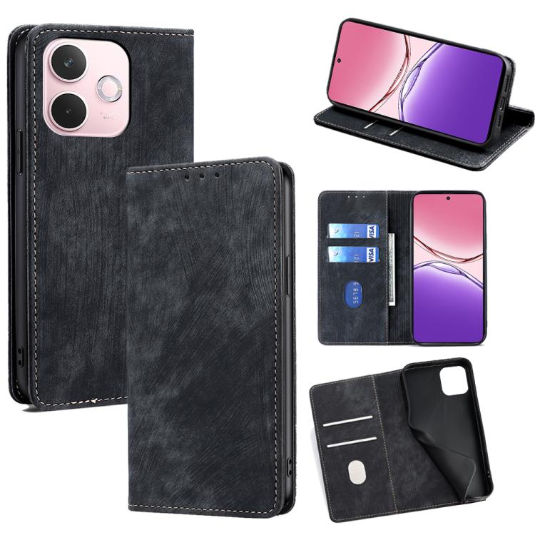 RFID Anti-theft Brush Magnetic Leather Phone Case, For OPPO F29 5G Global, For OPPO A5 Pro 5G Global, For OPPO Reno13 F 5G / 4G, For OPPO A3 5G India