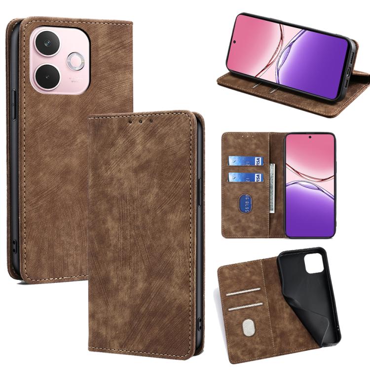 RFID Anti-theft Brush Magnetic Leather Phone Case, For OPPO F29 5G Global, For OPPO A5 Pro 5G Global, For OPPO Reno13 F 5G / 4G, For OPPO A3 5G India