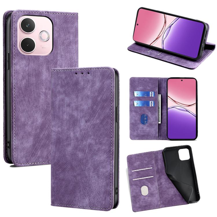 RFID Anti-theft Brush Magnetic Leather Phone Case, For OPPO F29 5G Global, For OPPO A5 Pro 5G Global, For OPPO Reno13 F 5G / 4G, For OPPO A3 5G India