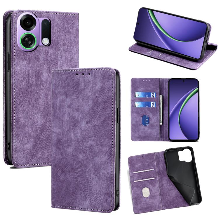 RFID Anti-theft Brush Magnetic Leather Phone Case, For OPPO Find X9 Pro 5G, For OPPO K13 Turbo Pro 5G, For OPPO Reno14 F 5G, For OPPO A5x 5G Global