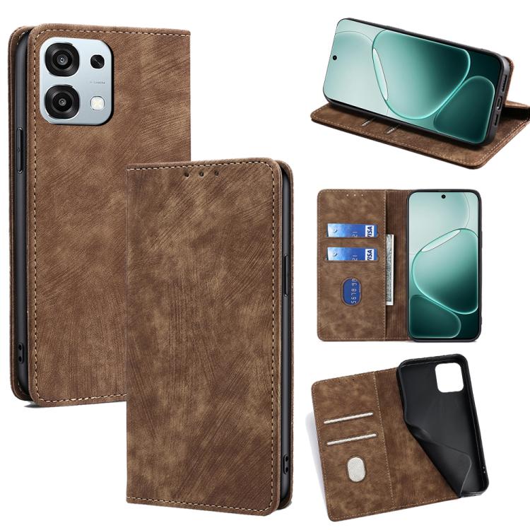 RFID Anti-theft Brush Magnetic Leather Phone Case, For OPPO A6x 4G Global, For OPPO Reno15 5G Global, For OPPO Find X9 5G, For OPPO F31 5G
