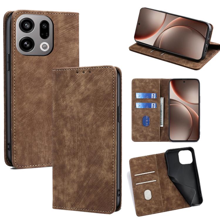 RFID Anti-theft Brush Magnetic Leather Phone Case, For OPPO A6x 4G Global, For OPPO Reno15 5G Global, For OPPO Find X9 5G, For OPPO F31 5G