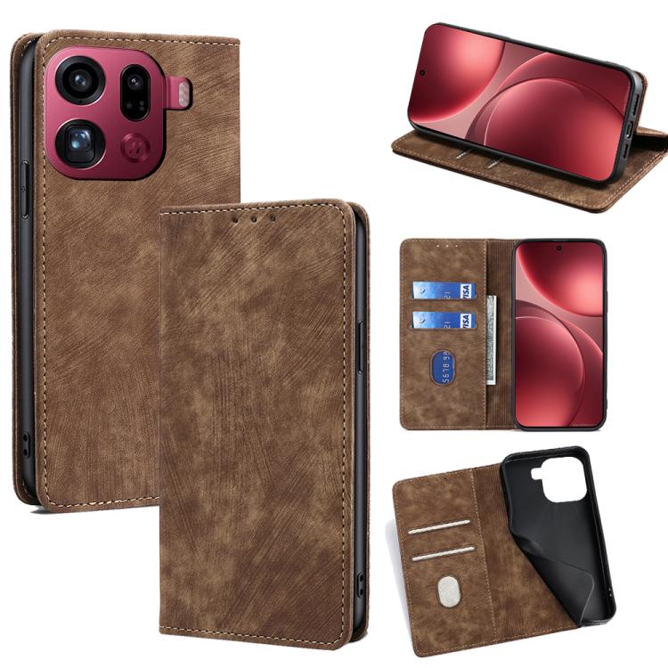 RFID Anti-theft Brush Magnetic Leather Phone Case, For OPPO Find X9 Pro 5G, For OPPO K13 Turbo Pro 5G, For OPPO Reno14 F 5G, For OPPO A5x 5G Global