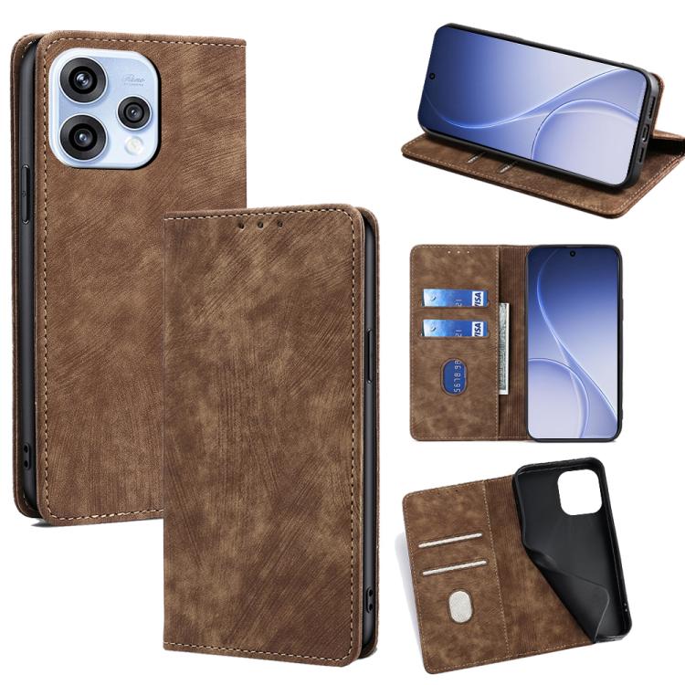 RFID Anti-theft Brush Magnetic Leather Phone Case, For OPPO A6x 4G Global, For OPPO Reno15 5G Global, For OPPO Find X9 5G, For OPPO F31 5G