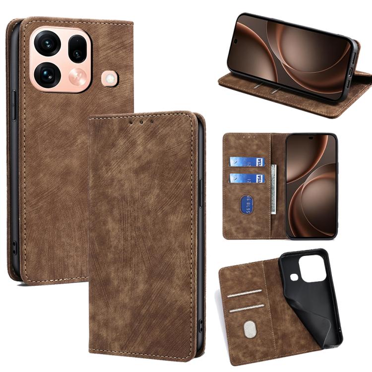 RFID Anti-theft Brush Magnetic Leather Phone Case, For OPPO Find X9s Pro 5G, For OPPO Find X9 Ultra 5G, For OPPO A6s 4G, For OPPO Reno15 F 5G