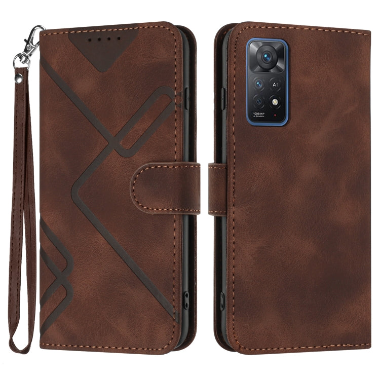 Line Pattern Skin Feel Leather Phone Case, For Xiaomi Poco M5, For Xiaomi Poco M5s 4G Global, For Xiaomi Redmi Note 11 Pro 4G/5G Global, For Xiaomi Redmi Note 11SE 4G India