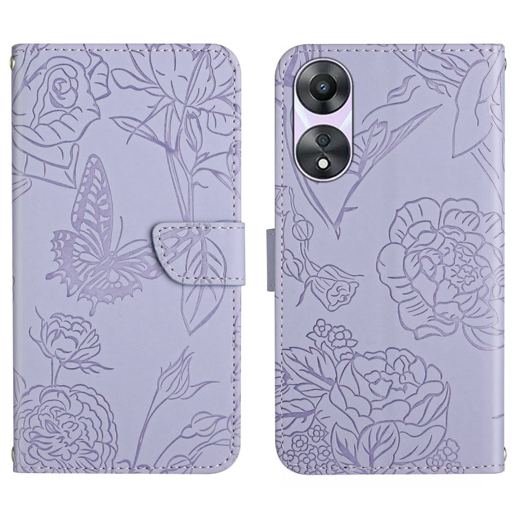 HT03 Skin Feel Butterfly Embossed Flip Leather Phone Case, For OPPO K12x 5G Global, For OPPO A60 4G, For OPPO Reno11 F 5G/F25 Pro 5G, For OPPO A18 / A38 4G