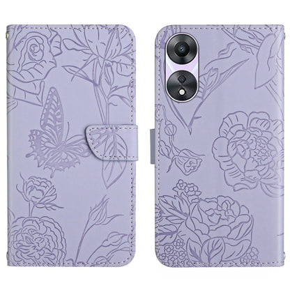 HT03 Skin Feel Butterfly Embossed Flip Leather Phone Case, For OPPO K12x 5G Global, For OPPO A60 4G, For OPPO Reno11 F 5G/F25 Pro 5G, For OPPO A18 / A38 4G