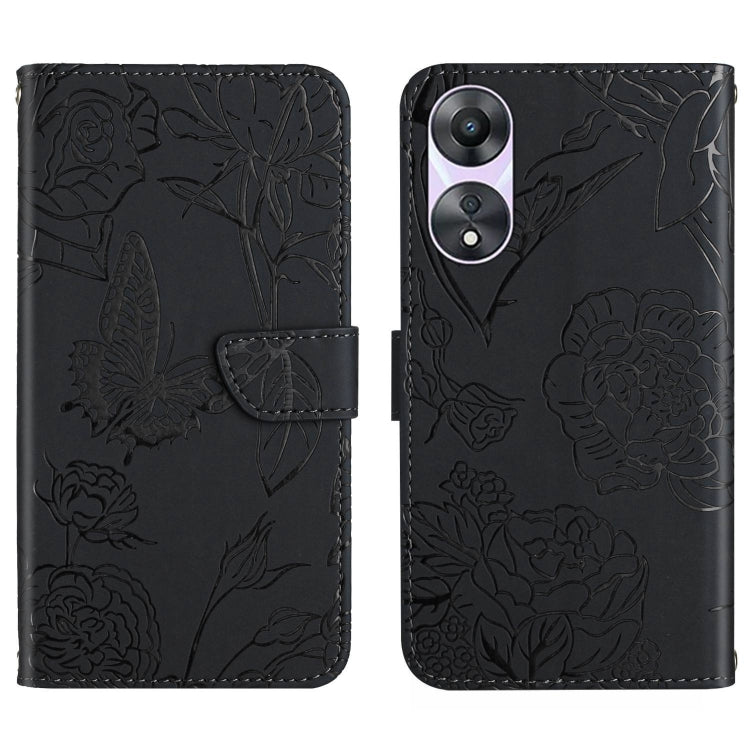 HT03 Skin Feel Butterfly Embossed Flip Leather Phone Case, For OPPO K12x 5G Global, For OPPO A60 4G, For OPPO Reno11 F 5G/F25 Pro 5G, For OPPO A18 / A38 4G