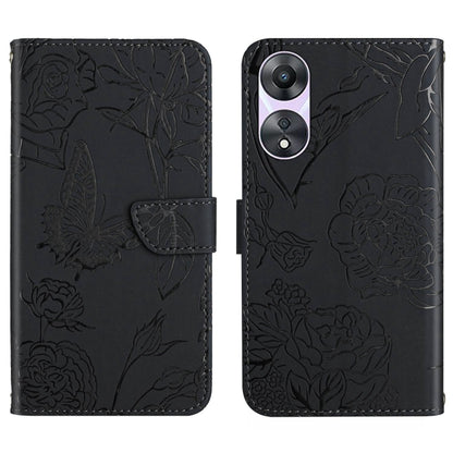 HT03 Skin Feel Butterfly Embossed Flip Leather Phone Case, For OPPO K12x 5G Global, For OPPO A60 4G, For OPPO Reno11 F 5G/F25 Pro 5G, For OPPO A18 / A38 4G