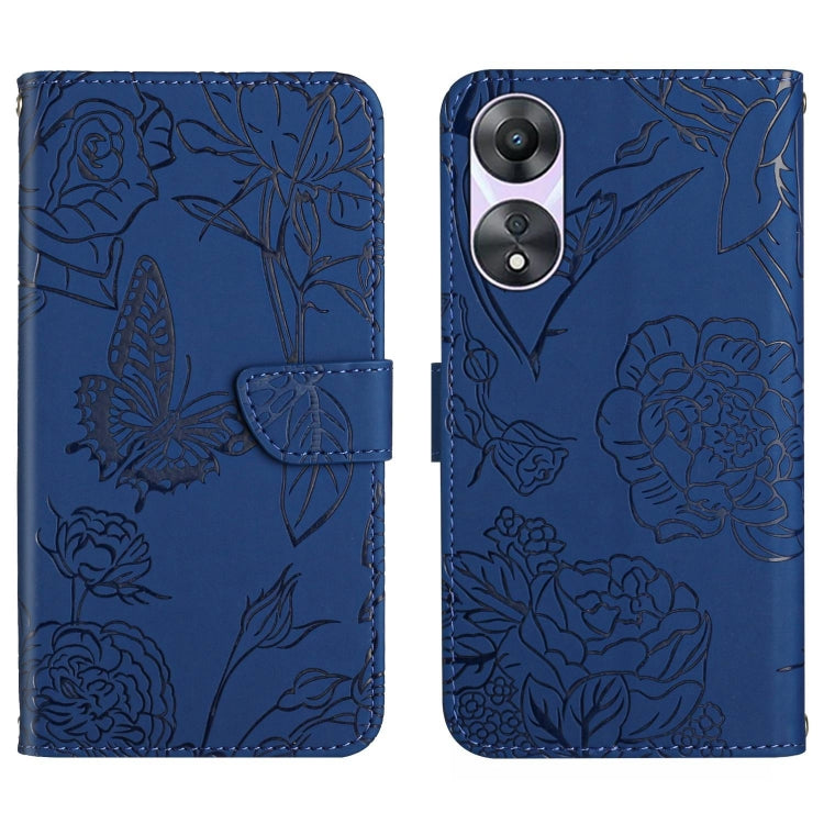 HT03 Skin Feel Butterfly Embossed Flip Leather Phone Case, For OPPO K12x 5G Global, For OPPO A60 4G, For OPPO Reno11 F 5G/F25 Pro 5G, For OPPO A18 / A38 4G