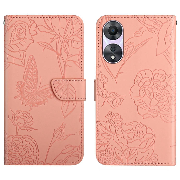 HT03 Skin Feel Butterfly Embossed Flip Leather Phone Case, For OPPO K12x 5G Global, For OPPO A60 4G, For OPPO Reno11 F 5G/F25 Pro 5G, For OPPO A18 / A38 4G