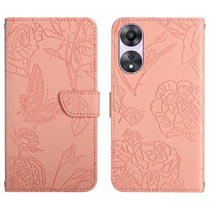 HT03 Skin Feel Butterfly Embossed Flip Leather Phone Case, For OPPO K12x 5G Global, For OPPO A60 4G, For OPPO Reno11 F 5G/F25 Pro 5G, For OPPO A18 / A38 4G